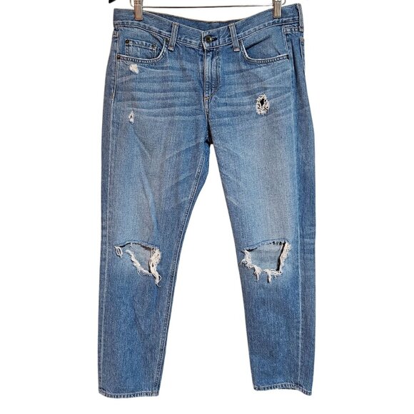 Rag & Bone Women's Boyfriend Jean Moss W/Holes Size 28 Medium Wash Cotton Denim - Picture 3 of 16